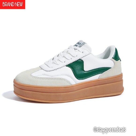 Shoes - Women's Platform Sneakers Genuine Leather Suede Thick Sole Casual Walking